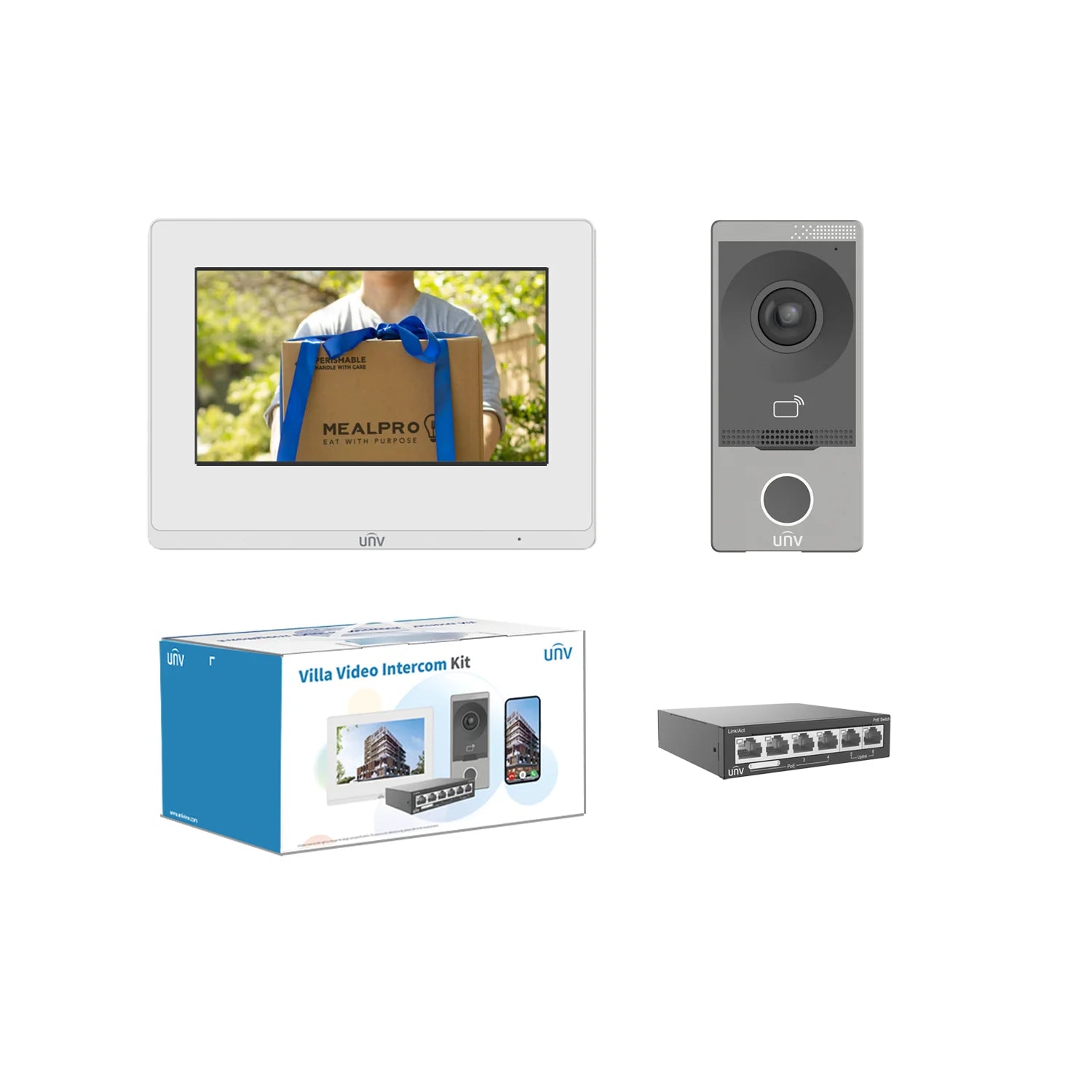 Uniview IP Intercom Kit KIT/201S/372S/NSW2020 – Smart Video Entry System with Indoor Station, Door Station, and PoE Switch