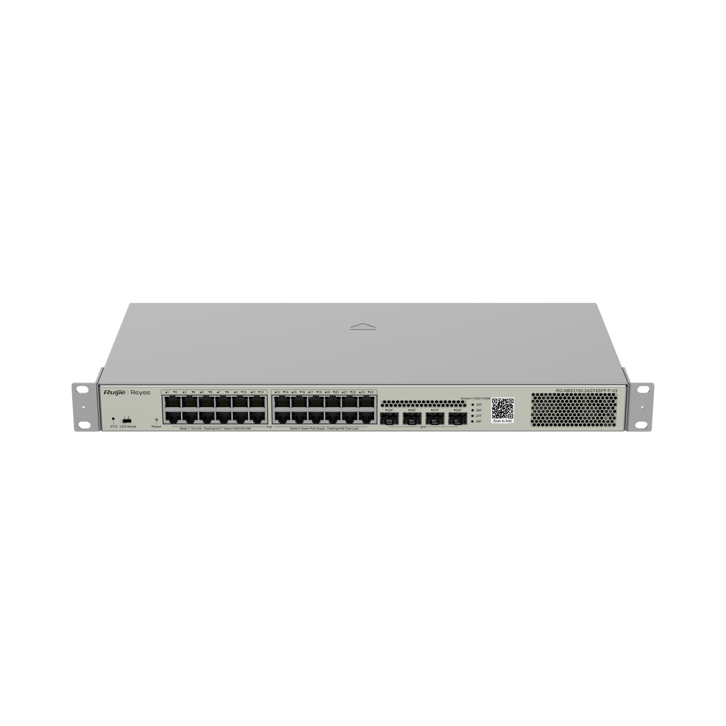 RG-NBS3100-24GT4SFP-P-V2 28-Port Gigabit Layer 2 Cloud Managed PoE Switch – 24 PoE+ Ports, 4 SFP Uplinks, 370W, Enterprise-Class