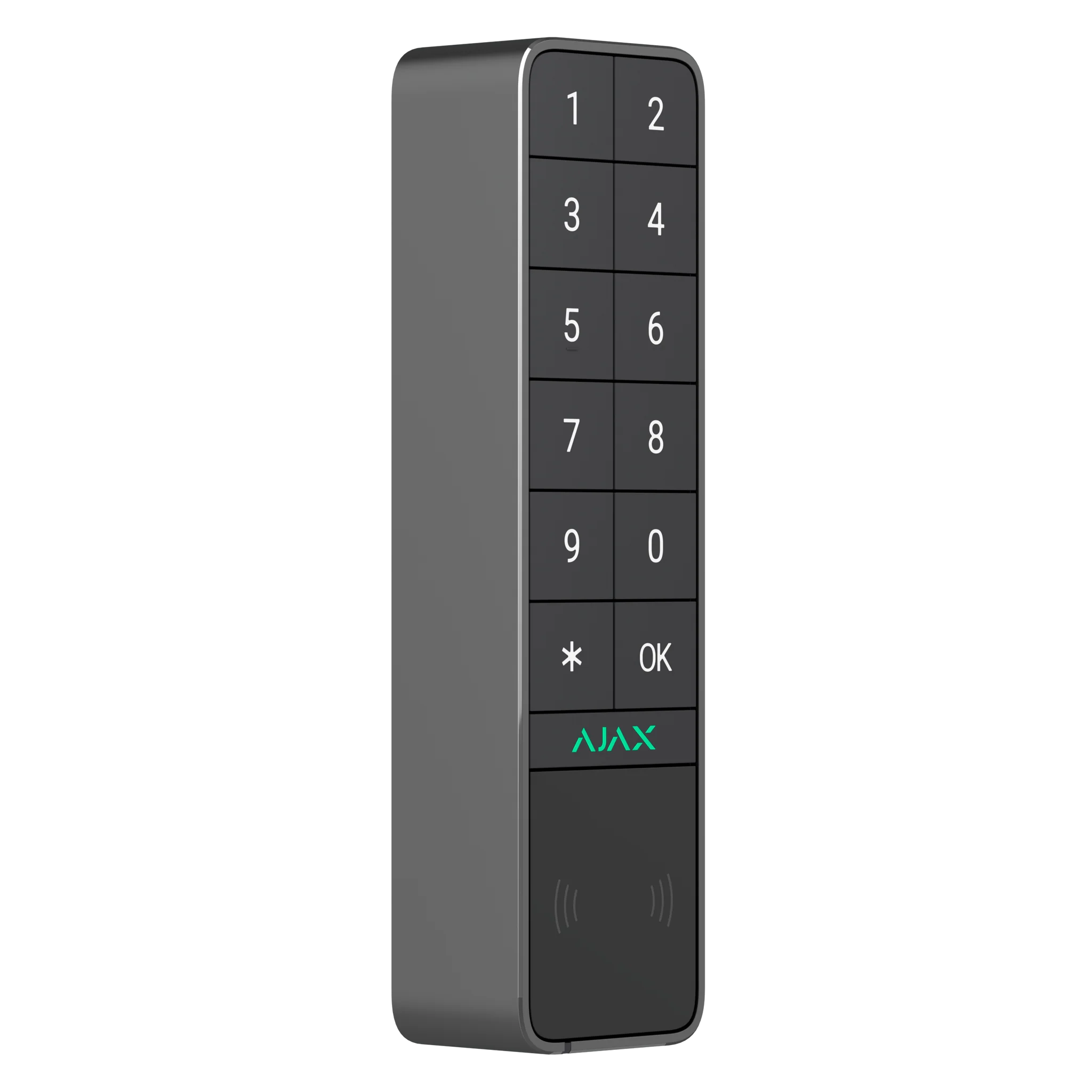 AJAX KeyPad Outdoor Jeweller graphite wireless security keypad with pass, tag, and smartphone access for alarm control.