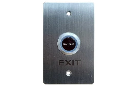 Exit switch, "Sensor Exit" Wall Sensor Plate, Stainless Steel, Plate 70mm x 115mm, Sensor 25mm Diameter, 50-100mm adjustable read range, N/O and N/C contacts, 12V DC