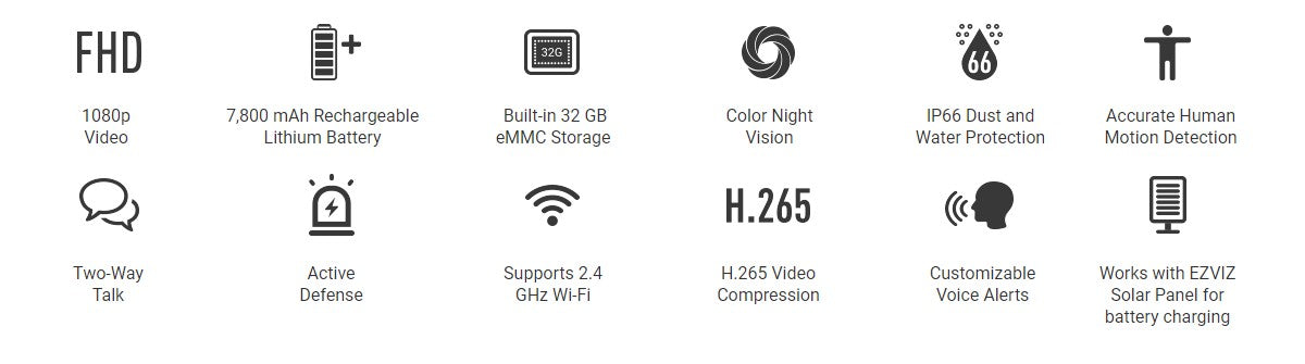 EZVIZ CS-BC1C eLife Battery-Powered Wireless Outdoor Smart Wi-Fi Camera + Solar Panel