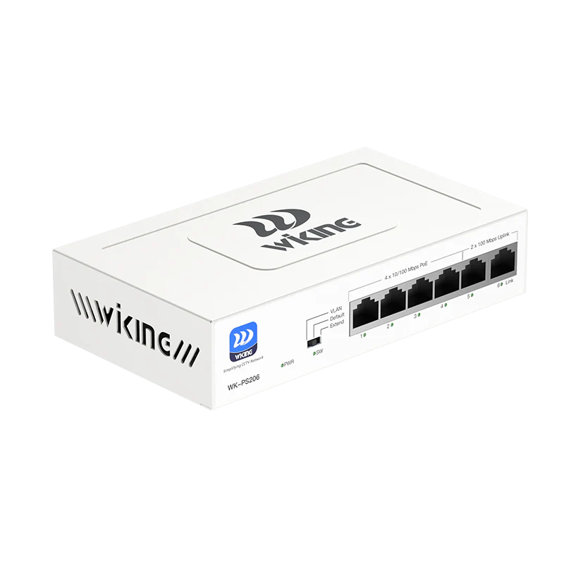 Wi-Tek Wiking WK-PS206 4-Port PoE Switch 4FE+2FE uplink 250m Long Range