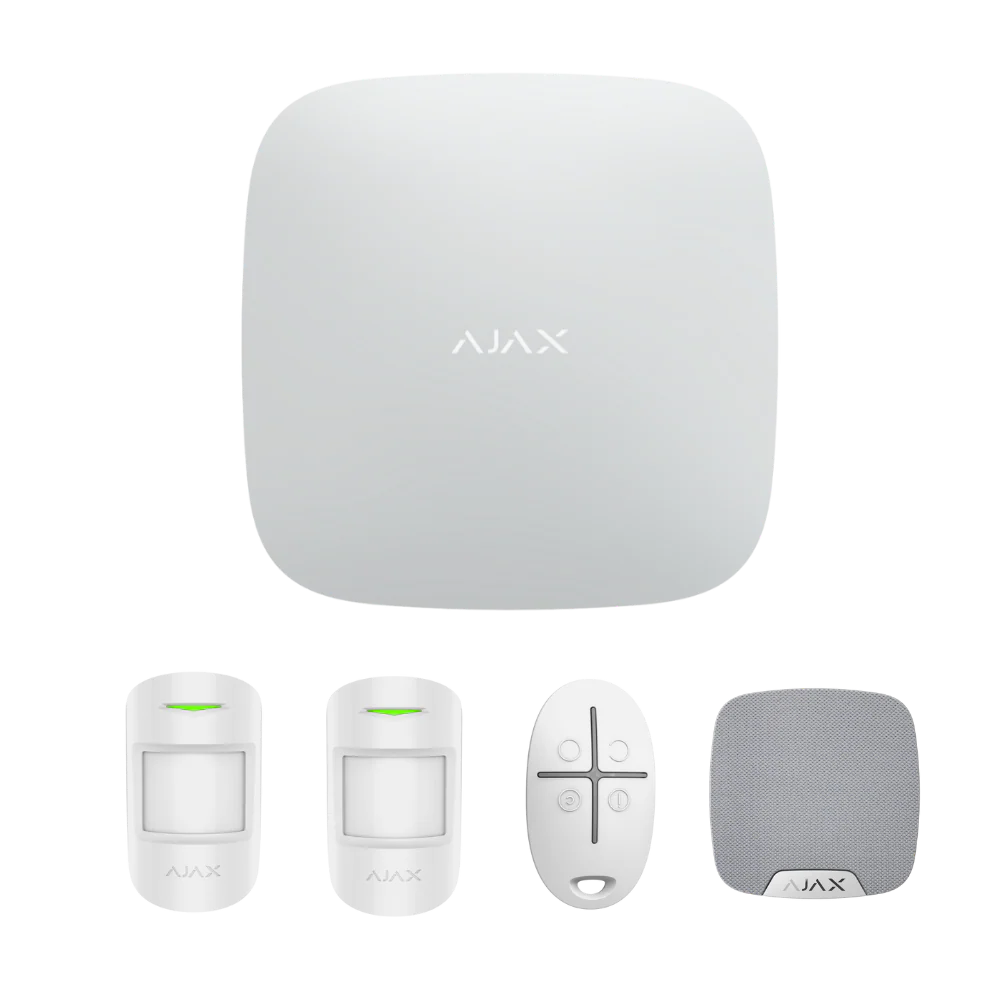 Ajax AJAX#80002 StarterKitPlus – Wireless Security Alarm Kit with Hub 2 Plus, MotionProtect Sensors, SpaceControl Remote and HomeSiren (White/Black)