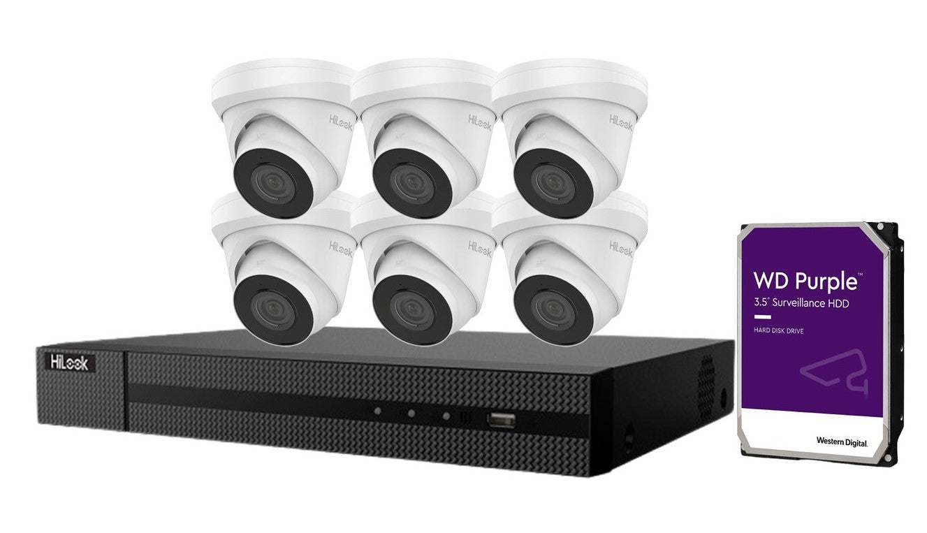 HiLook 6x 4MP IP cameras IPC-T240H-MU + Hilook 8 Channel PoE NVR 4K + WD HDD Kit