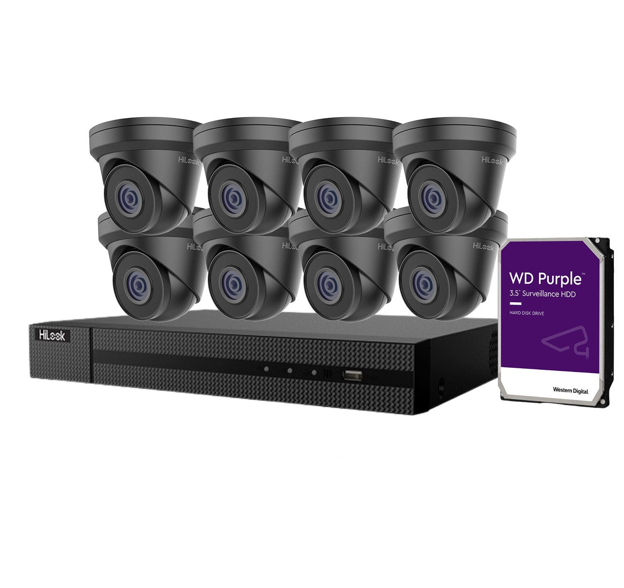 HiLook 8x 4MP IP cameras (Black) IPC-T240H-MU + Hilook 8 Channel PoE NVR 4K + WD HDD Kit
