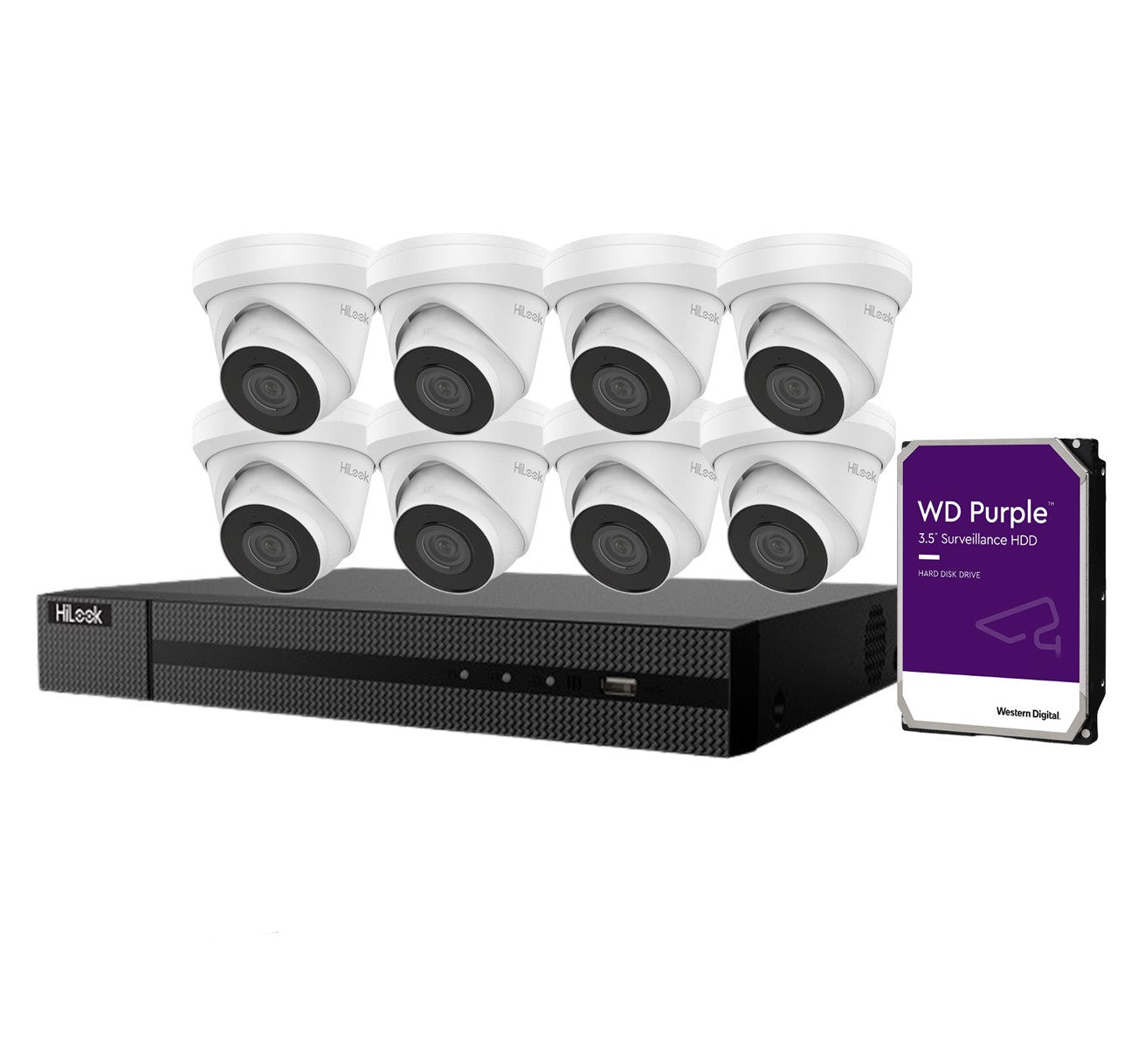 HiLook 8x 4MP IP cameras IPC-T240H-MU + Hilook 8 Channel PoE NVR 4K + WD HDD Kit
