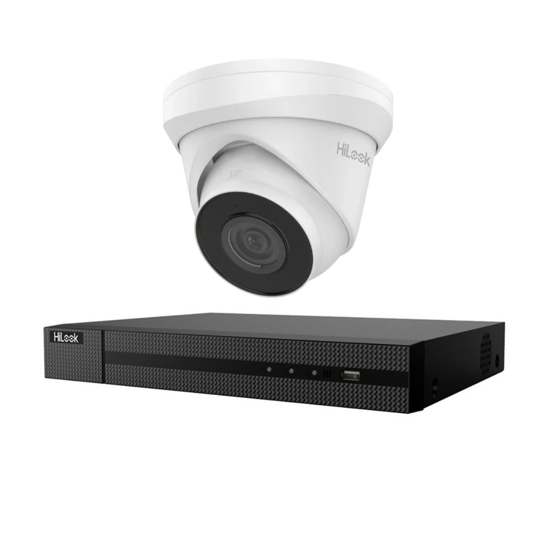HiLook 4x 4MP आईपी कैमरा IPC-T240H-MU (काला) + Hilook 4 चैनल PoE NVR 4K + WD HDD किट