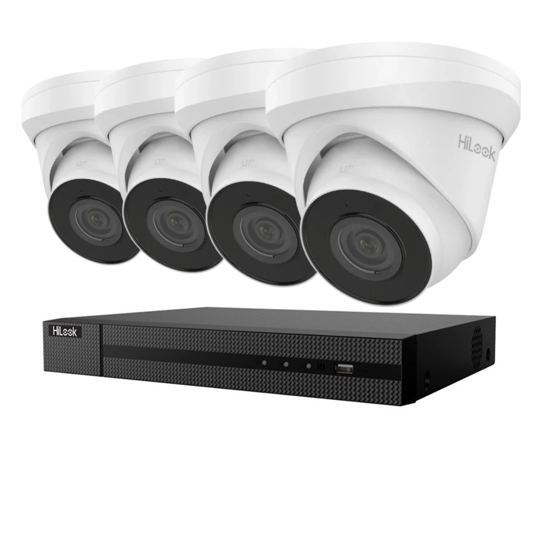HiLook 4x 4MP आईपी कैमरा IPC-T240H-MU (काला) + Hilook 4 चैनल PoE NVR 4K + WD HDD किट
