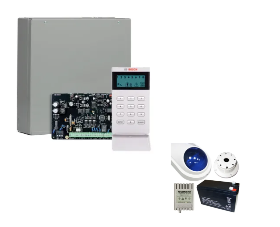 Bosch Solution 4000 Alarm Kit with ICP-SOL4-P Control Panel, IUI-SOL-ICON LCD Keypad & MW400 Metal Cabinet – Siren Kit Included – K4000-ND-ICON