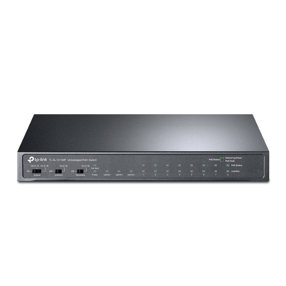 TP-Link TL-SL1311MP 8-Port 10/100Mbps + 3-Port Gigabit Desktop PoE+ Switch | Versatile Networking, Long-Range PoE, Silent Operation