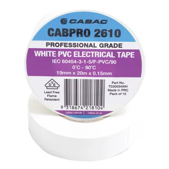 CCTV TRADIE White PVC Insulation Tape – 18mm x 20m, Pack of 10 | Electrical & Cable Marking Tape | Part No. TF300001