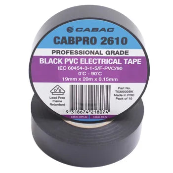 CCTV TRADIE Black PVC Insulation Tape – 18mm x 20m, Pack of 10 | Flame Retardant Electrical Tape | Part No. TF300002