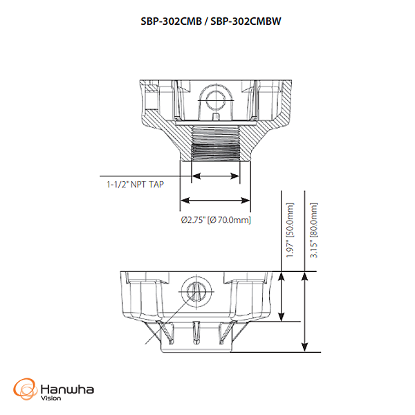 Hanwha Vision HV-SBP-302CMB Back Box for pendant mount (Ivory), installed with CT-SBP-302CM