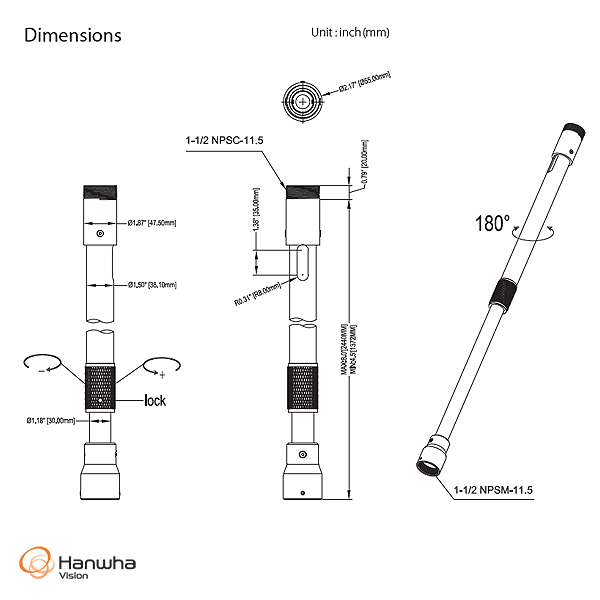 WISENET CT-SBP-302CMW Telescopic Pendant Mount Accessory in white