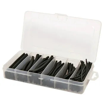 NETDIGITAL Heat Shrink Tubing Pack – 160 Pieces, Black, 100mm Length, Assorted Diameters, 2:1 Shrink Ratio, with Organizer Carry Case (Part Number: HSKITBK)