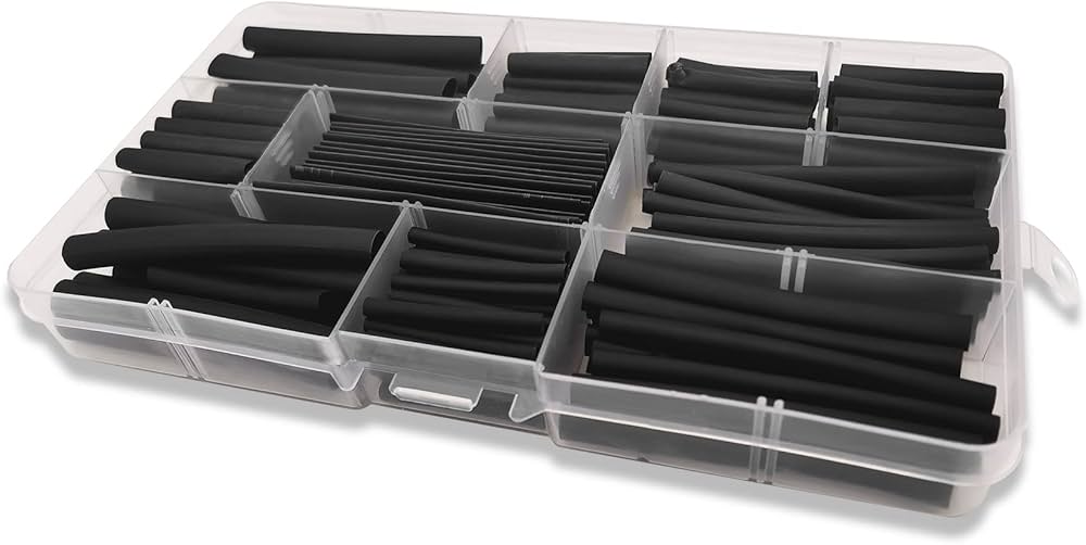 NETDIGITAL Heat Shrink Tubing Pack – 160 Pieces, Black, 100mm Length, Assorted Diameters, 2:1 Shrink Ratio, with Organizer Carry Case (Part Number: HSKITBK)