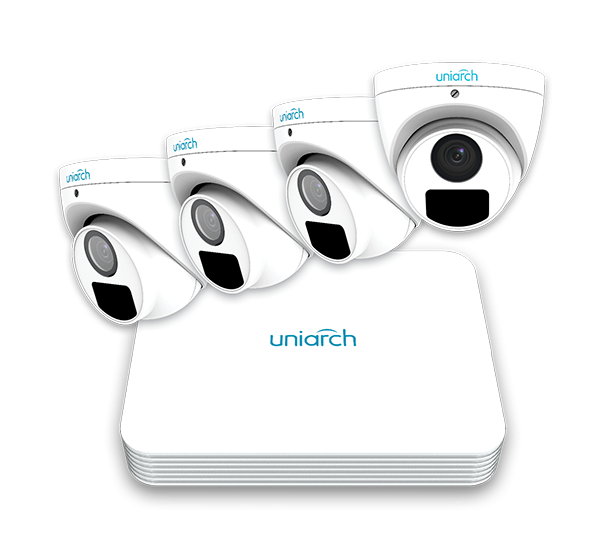 Uniarch Surveillance Kit with 4x Uniarch 8MP Turret NW Camera and 4CH NVR with PoE Switch plus 4TB HDD