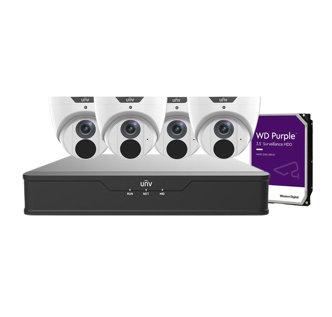 Uniview 4x 6 MP Camera (IPC3616LE-ADF28(40)KM-G) + 4/8 Channel NVR + HHD Camera Kit (NVR301-04X-P4 4-ch) (NVR301-08X-P8 8)