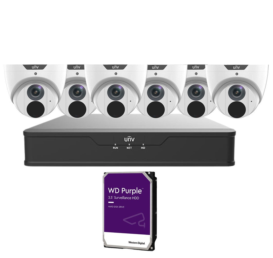 Uniview 6x 6 MP Camera (IPC3616LE-ADF28(40)KM-G) + 8 Channel NVR + HHD Camera Kit (NVR301-08X-P8 8)