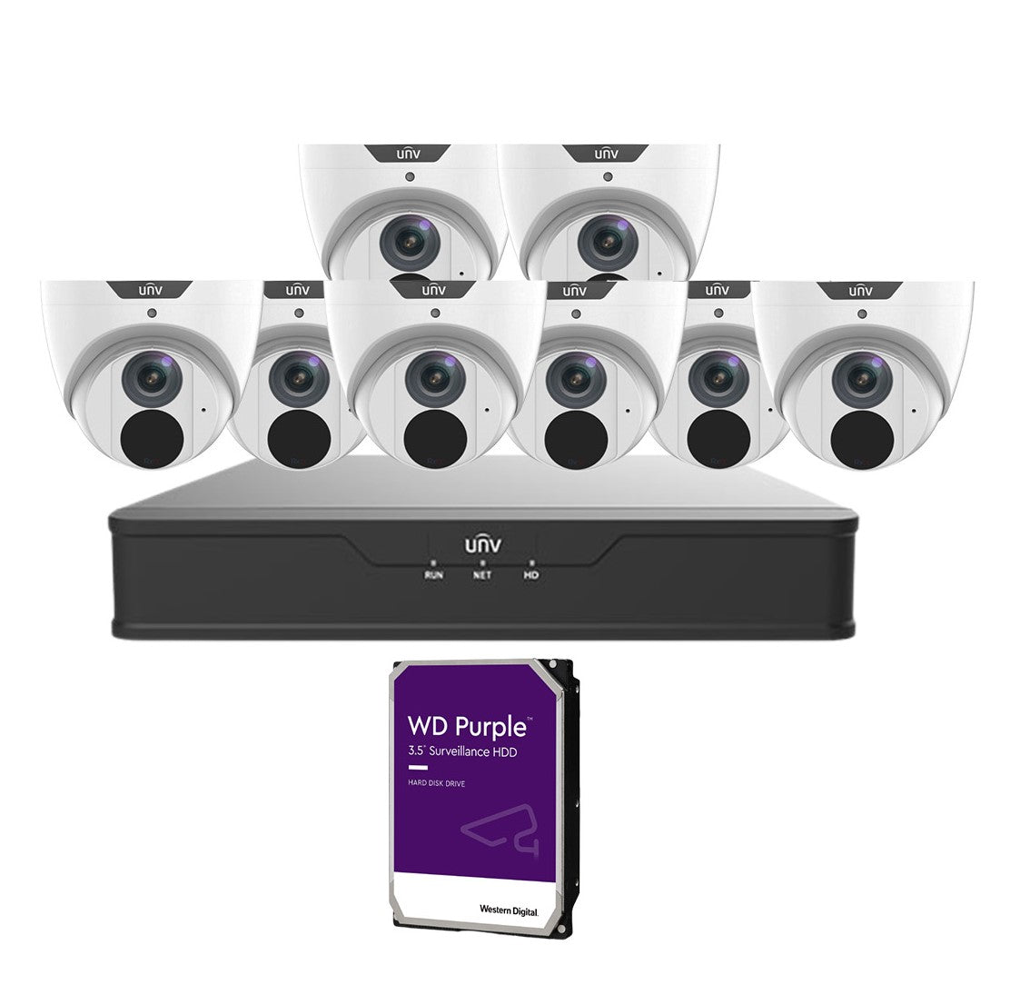 Uniview 8x 6 MP Camera (IPC3616LE-ADF28(40)KM-G) + 8 Channel NVR + HHD Camera Kit (NVR301-08X-P8 8)