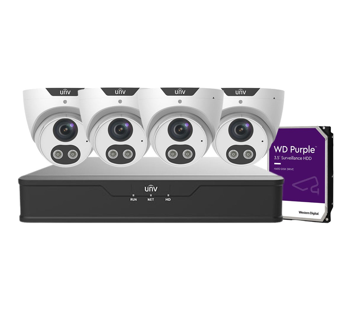 Uniview 4x 8 MP Camera (IPC3618SB-ADF28(40)KMC-I0) + 4/8 Channel NVR + HHD Camera Kit (NVR301-04X-P4 4-ch) / NVR301-08X-P8