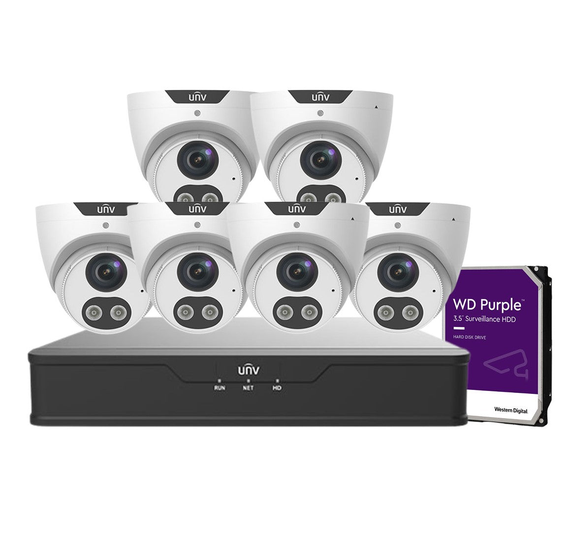 Uniview 6x 8 MP Camera (IPC3618SB-ADF28(40)KMC-I0) + 8 Channel NVR + HHD Camera Kit (NVR301-08X-P8)