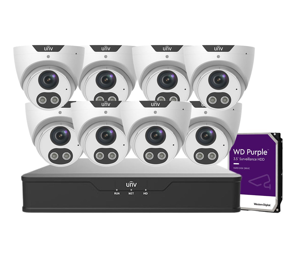 Uniview 8x 8 MP Camera (IPC3618SB-ADF28(40)KMC-I0) + 8 Channel NVR + HHD Camera Kit (NVR301-08X-P8)