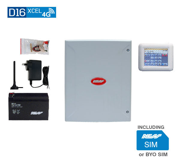 NESS D16XCEL Alarm Panel with Navigator Touchscreen Keypad & SIM | 16-Zone Security System with 4G & Access Control – SKU: NESSK-9323