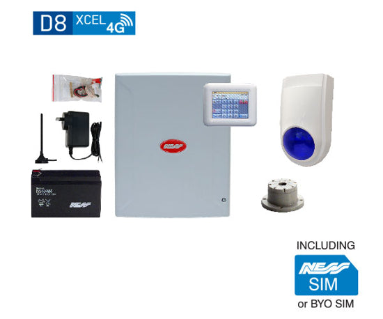 Ness D8XCEL 4G Alarm Kit with Navigator Touchscreen Keypad, Combo Siren & Screamer – SKU: K-9312C