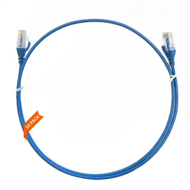 2m CAT6 Ultra Thin Ethernet Cable – 50 Pack | LSZH Jacket, 28AWG, 100% Copper, 10Gbps Support | RJ45 to RJ45 | Blue | High-Density Patch Cable