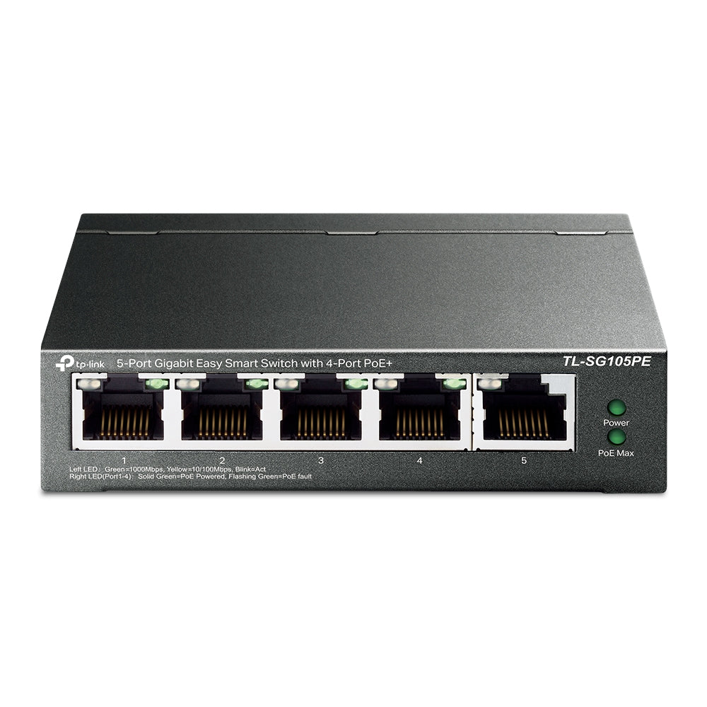 TP-Link TL-SG105PE 5-Port Gigabit Easy Smart Switch with 4-Port PoE+ | Silent Fanless Design, 65W PoE Budget, VLAN & Web Management