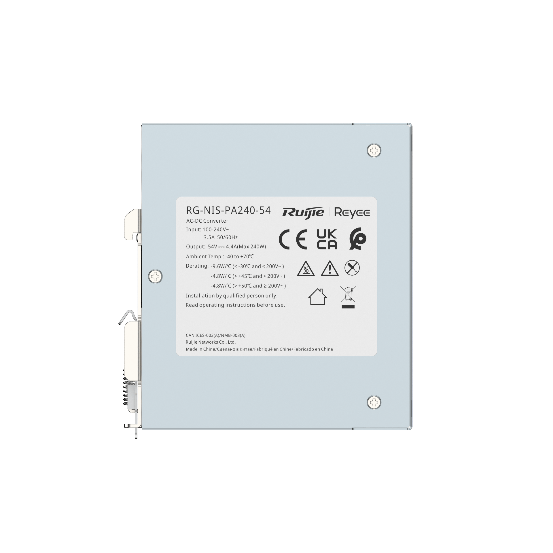 RG-NIS-PA Industrial Power Supply – RG-NIS-PA120-54 & RG-NIS-PA240-54, Fanless, 52V DC Output, Industrial-Grade Reliability