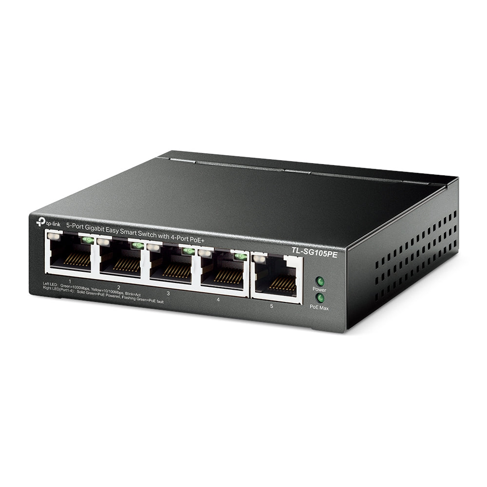 TP-Link TL-SG105PE 5-Port Gigabit Easy Smart Switch with 4-Port PoE+ | Silent Fanless Design, 65W PoE Budget, VLAN & Web Management