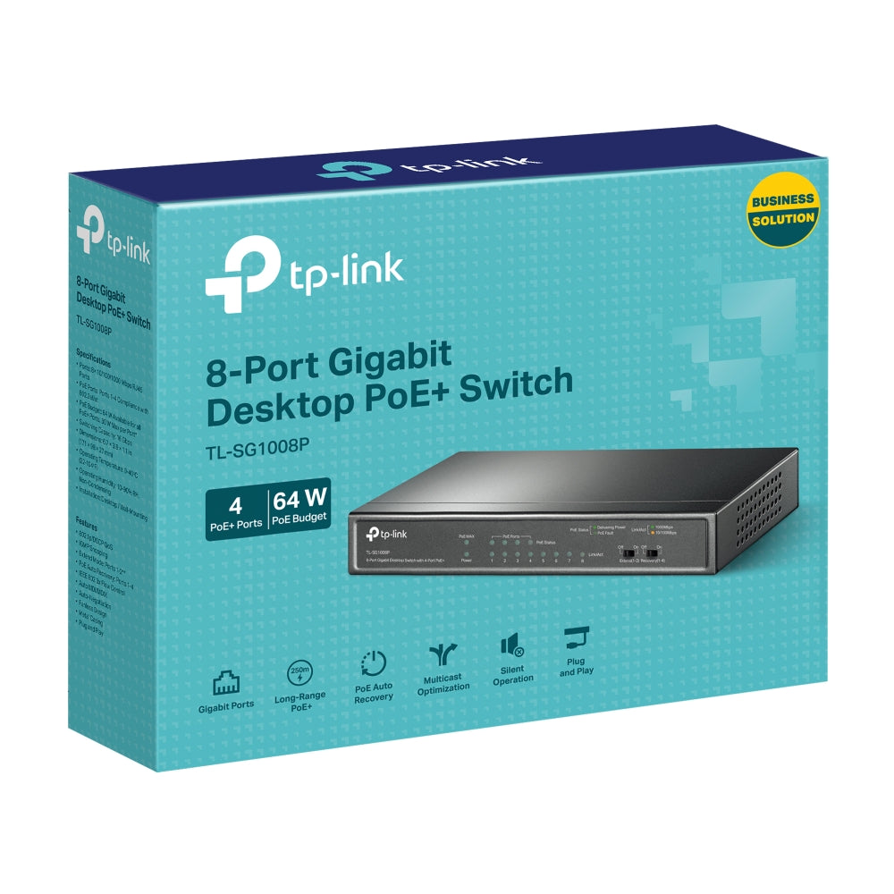 TP-Link TL-SG1008P 8-Port Gigabit Desktop Switch with 4-Port PoE | Fanless Silent Operation, 64W PoE Budget, Plug & Play