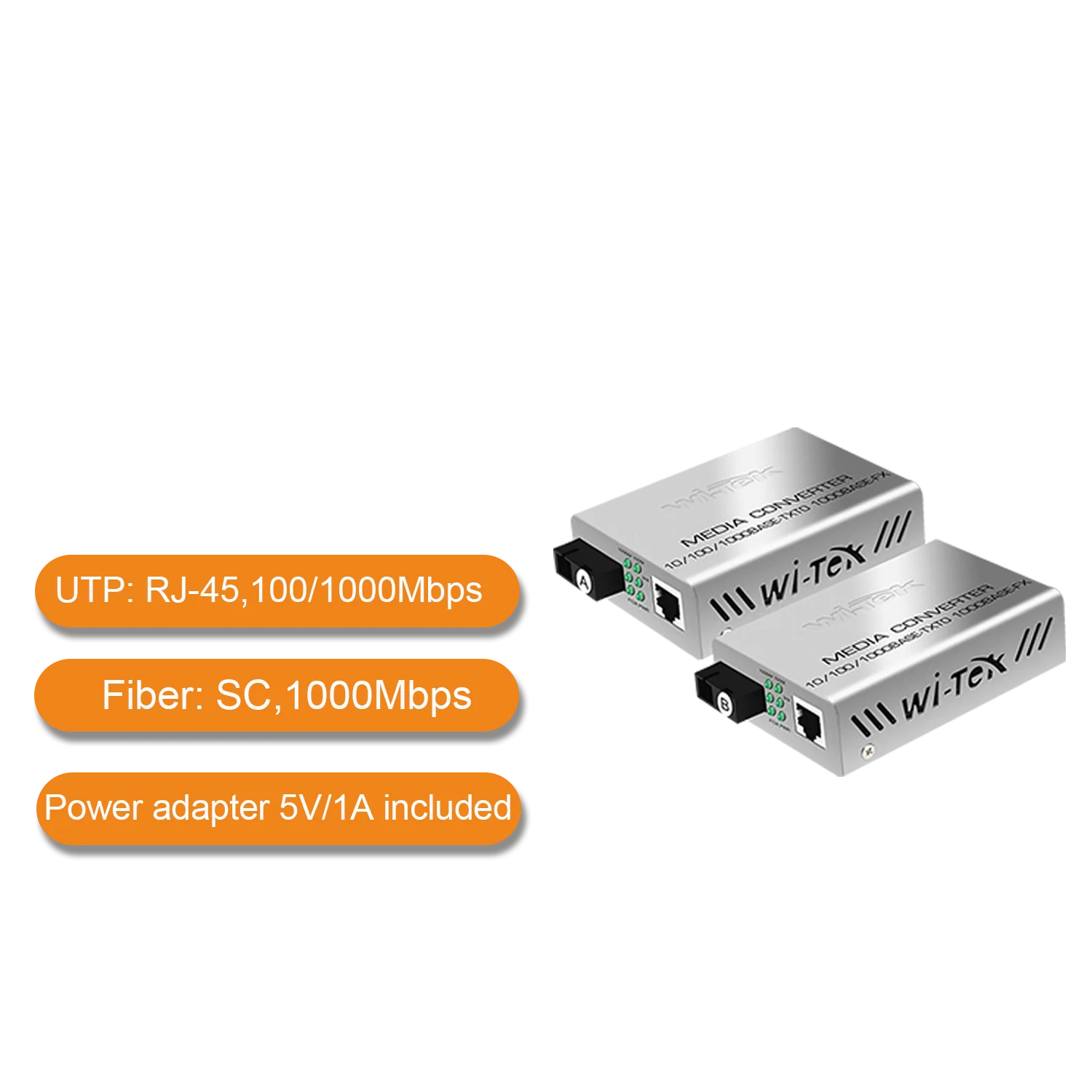 Wi-Tek WI-MC101G 25KM Single Fiber Optic Media Converter