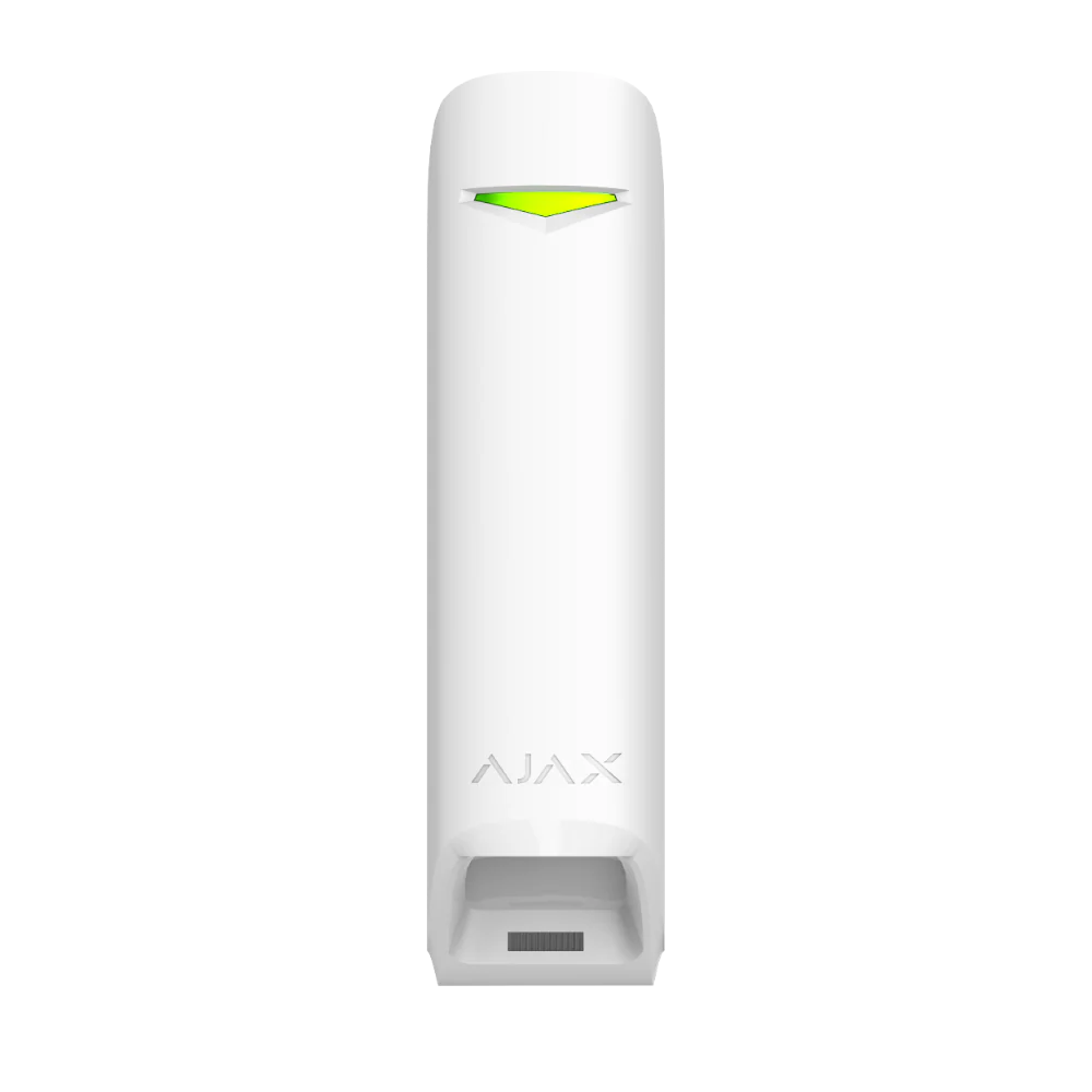 Ajax MotionProtect Curtain wireless IR motion detector in white and black, indoor narrow beam sensor for alarm security.