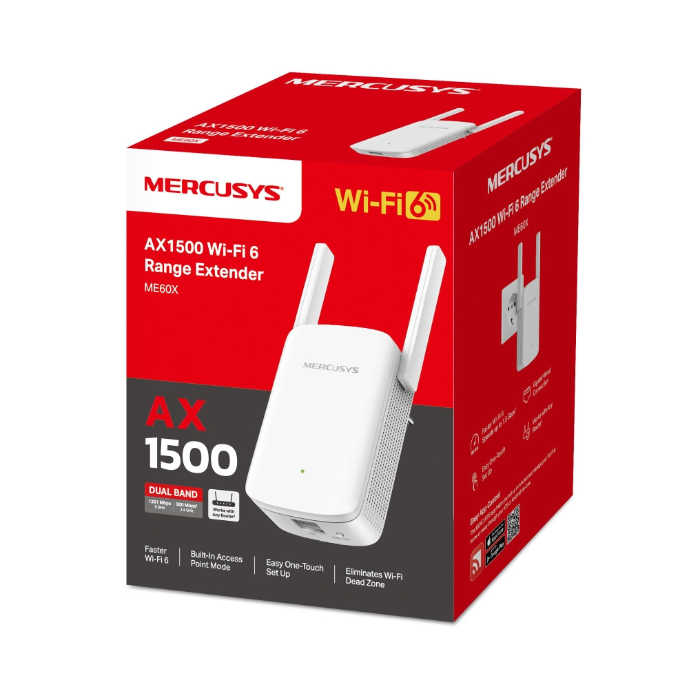 ME60X | AX1500 Dual-Band Wi-Fi 6 Range Extender | 1500 Mbps | Gigabit Port | MERCUSYS