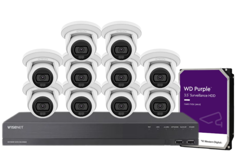 Wisenet Hanwha x16 Camera CCTV Kit with 16 Channel 8MP NVR, 4MP Flateye Cameras A series + HDD – CT-ANE-L7012L / CT-ARN-1610S