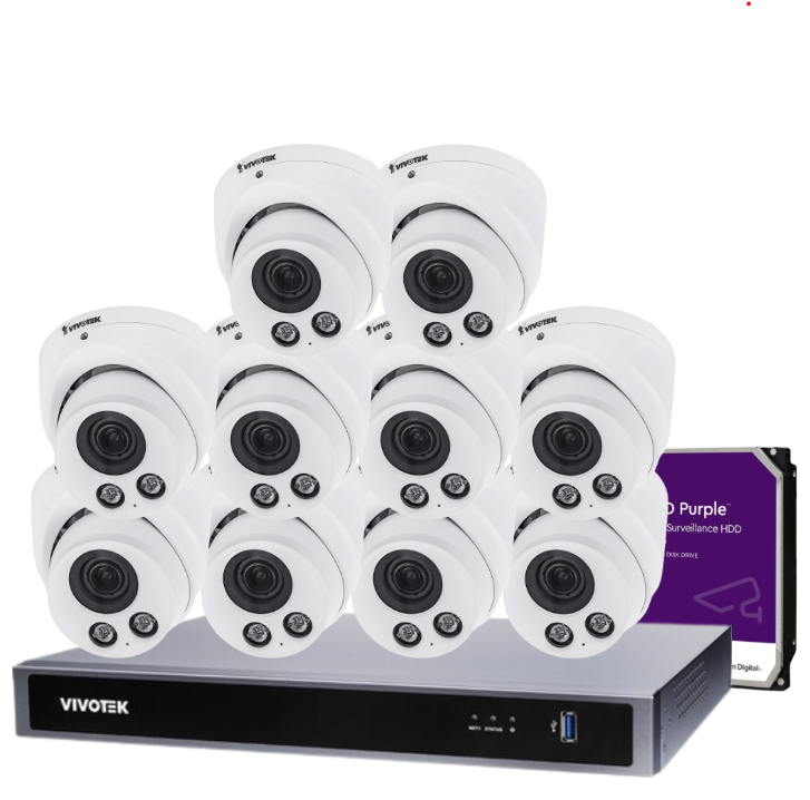 VIVOTEK IT9388-HT 16-Camera 5 MP Turret Dome CCTV Kit with ND9426P 16-Channel Core+ AI PoE NVR + HDD
