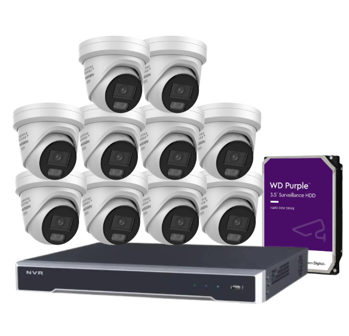 Hikvision 16-Channel 6MP CCTV Kit with ColorVu Smart Cameras, 8K PoE NVR, Hybrid Light, Audio & Alarm – White/Black (DS-2CD2367G3-LIS2UY/SL-2)