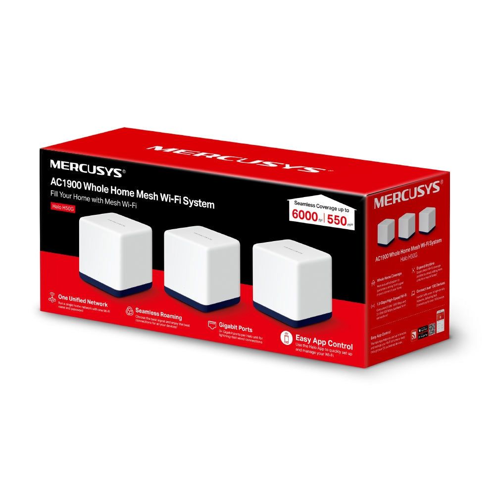 MERCUSYS Halo H50G AC1900 Whole Home Mesh WiFi System – 3-Pack | Dual-Band Gigabit Mesh, 1.9 Gbps Speed, Covers Up to 6,000 ft²