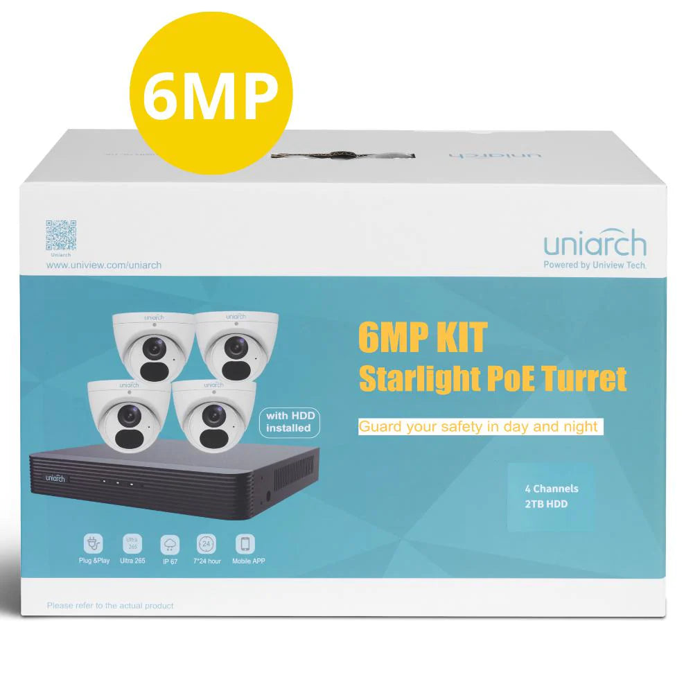 Uniarch KIT-UNA-4062W 4x 6MP Starlight Turret CCTV Cameras 4 Channel kit (IN A KIT BOX)