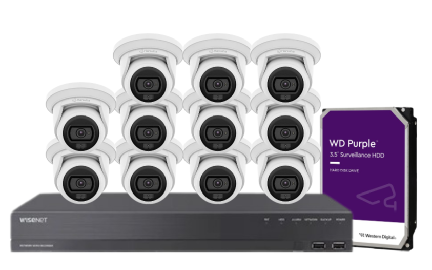 Wisenet Hanwha x16 Camera CCTV Kit with 16 Channel 8MP NVR, 4MP Flateye Cameras A series + HDD – CT-ANE-L7012L / CT-ARN-1610S