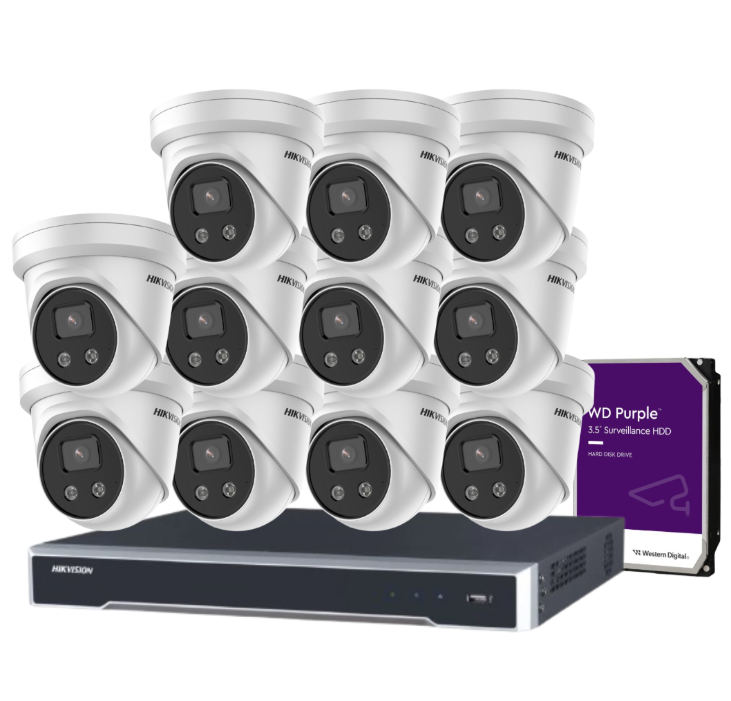 Hikvision 16-Channel 8MP CCTV Kit with 16 DS-2CD2386G2-ISU/SL Turret Cameras + DS-7616NI-M2/16P NVR + HDD – 4K AI Surveillance with PoE, DarkFighter, and Active Deterrence