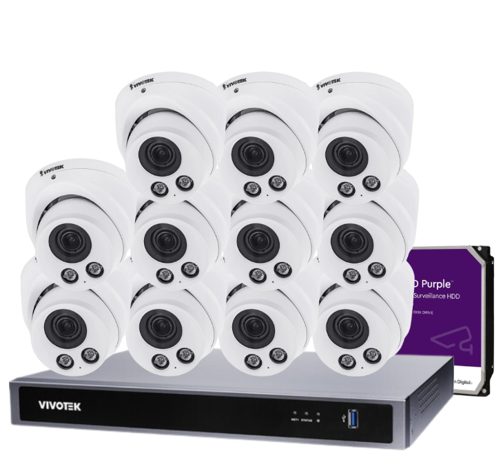 VIVOTEK IT9388-HT 16-Camera 5 MP Turret Dome CCTV Kit with ND9426P 16-Channel Core+ AI PoE NVR + HDD