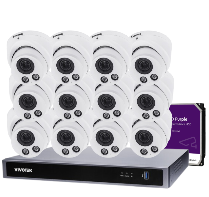 VIVOTEK IT9388-HT 16-Camera 5 MP Turret Dome CCTV Kit with ND9426P 16-Channel Core+ AI PoE NVR + HDD