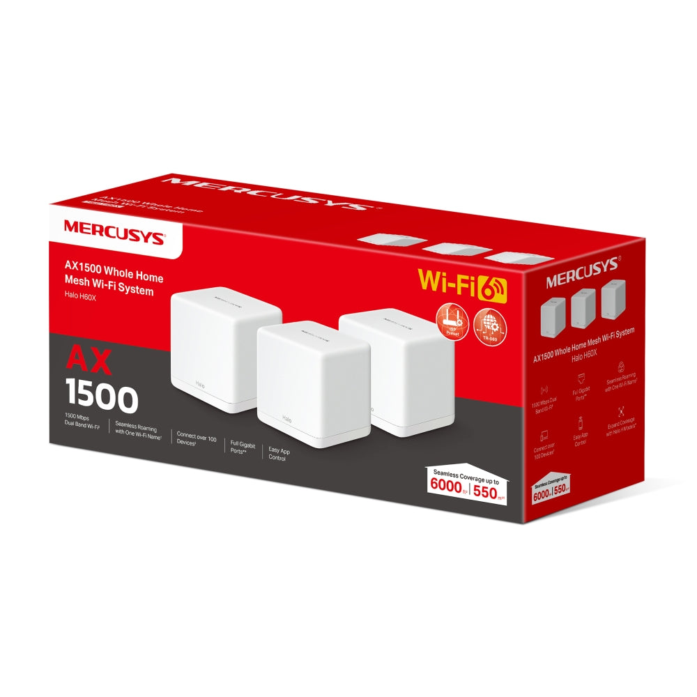 MERCUSYS Halo H60X AX1500 Whole Home Mesh WiFi 6 System – 3-Pack | Dual Band Mesh, Seamless Roaming, Gigabit Ports