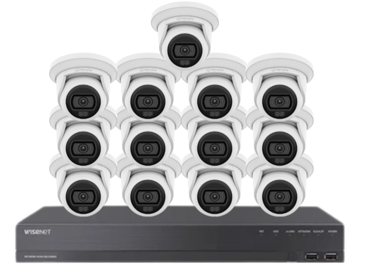 Wisenet Hanwha x16 Camera CCTV Kit with 16 Channel 8MP NVR, 4MP Flateye Cameras A series + HDD – CT-ANE-L7012L / CT-ARN-1610S