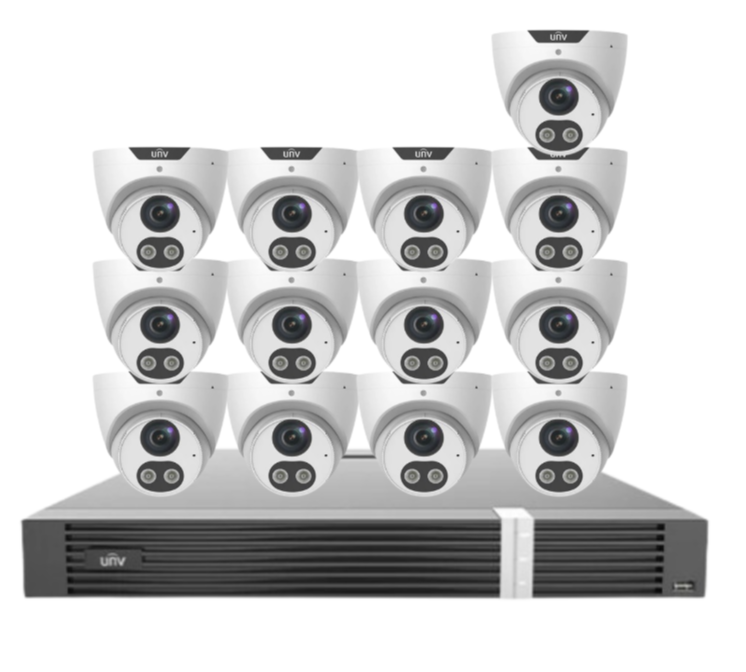 Uniview x16 CCTV Kit with 5MP Triguard Eyeball Cameras + 16CH AI NVR + HDD IPC3615SB-ADF28KMC-I0 /  NVR302-16E2-P16-IQ