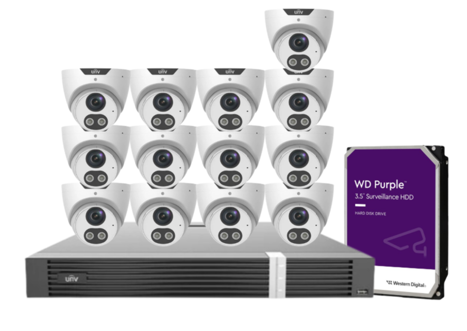 Uniview x16 CCTV Kit with 5MP Triguard Eyeball Cameras + 16CH AI NVR + HDD IPC3615SB-ADF28KMC-I0 /  NVR302-16E2-P16-IQ